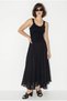 Women's Black Elastic Waist Crush Effect Lined Flounce Long Skirt De261022 60286318 - 2