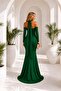 Emerald Sparkling Beaded Detailed Low-Cut Long Evening Dress 583414 - 8