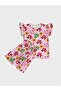Girls Cotton Pink Mushroom Patterned Short Sleeve Ruffle Sleeves Shorts Summer Pajama Set - 2
