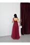 Burgundy One-Shoulder Sequin Embroidered Puffy Tulle Skirted Evening Dress - 6