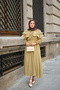 Women's Tulle Fabric Dress with Ribbon Detail on the Front and Elastic Waist, Oil Green - 2
