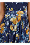 Navy Blue Floral Sleeveless A-Line Midi Dress - 5
