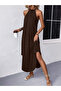 Brown Sleeveless Curved Hem Maxi Dress - 3