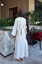 Beige Collared Tie-Up Layered Skirt Suit - 5