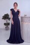 Women's Evening Dress with Ruffles on the Shoulders, V-Neck, Glittering Long, Burgundy, Navy Blue, Lilac, Black - 7