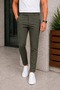 Men's Dark Green Slim Fit Lycra Side Pocket Ankle Length Plain Fabric Trousers - 2