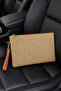 Wicker Portfolio Handbag with Wrist Strap, Satin Lining, Wicker Look Clutch Bag