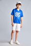New Regular Fit V-Neck Printed Mesh Jersey Fabric Short Sleeve Sax Blue T-Shirt Boy's H7873A826Hs - 2