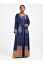 LINEN ABAYA IN NAVY BLUE WITH EMBROIDERY