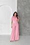 Women's Pink Shirt Collar Belt Wide Leg Jumpsuit Nbk4197 - 3