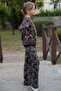 Girl's Tracksuit Set with Bow Pattern and Lacing Accessories, Ages 4-8, Dark Brown - 2