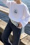 Women's Long Sleeve T-Shirt Blue Porcelain Printed White – Stretchy Fabric, Comfortable Fit, Crew Neck - 3
