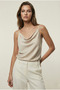 Women's Stone Bone Color Degaje Collar Adjustable Rope Strap Sandy Fabric Athlete Blouse - 3