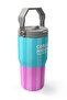 600 ml Turquoise Pink Line Patterned Girl's Water Bottle with Straw and Handle 38909 - 2