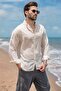 Beige 100% Cotton Muslin Fabric Men's Shirt E6775 - 3