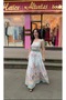 Linen Pastel Color Patterned Imported Dual Skirt Set