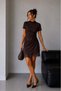 1018 Women's Half Turtleneck Side Gathered Lace Detailed Mini Dress Brown