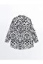 Women's Black and White Patterned Gold Buttoned Shirt - Tunic - 3