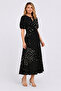 Women's Plus Size Black, Polka Dot Pattern, Short Sleeve, Wrinkled Fabric Long Dress 65N39545 - 6