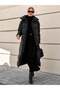 Black Long Inflatable Women's Coat - Oversized Puffer Coat with Stand Collar and Pockets - 3
