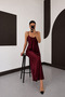 Women's Burgundy Thin Strap Satin Midi Dress - 2