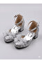 Silver Sparkling Girls' Heeled Shoes with Silver Tulle and Stone Bow