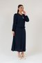 Women's Navy Blue Linen Lace Detailed Skirt Suit - 3