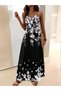Women's Strappy V-Neck Patterned Long Single Jersey Dress