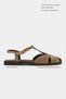 Wood Rome Beige Suede Leather Embroidery Detail Flat Sole Women's Sandals - 2