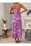 Women's Rope Strap Midi Single Jersey Dress with Cross Tie Detail at the Back and Slit Pattern - 3