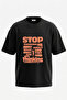Stop Overthinking Design Back Printed Cotton Black Oversize T-Shirt