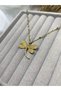 Women's Gold Zircon Stone Sparkling Dragonfly Figured Necklace - 2