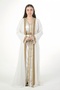 Moroccan embroidered satin kaftan dress with a waist belt