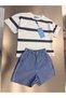 Boy's 100% Cotton Striped Fine Woven Elastic Waist Pocket Shorts Two-Piece Set [Navy Blue] - 7