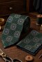 Green Motif Pattern Classic Tie with Handkerchief Kk13740 - 2