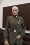 Gold Button Detail Belted Tencel Jacket and Pants Set - 3