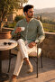 Hakim Collar White Stitching Detailed Long Sleeve Men's Shirt Green - 4