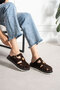 Vionna Women's Buckle Detailed Genuine Leather Slippers Brown Suede - 2