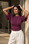 Women's Short Sleeve Blouse with Draped Waist Detail - 2