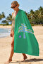 Green Beach Towel with Palm Tree Motif - Tropical Modern Blue Yellow Sand-Repellent Beach Cover - 4