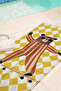 Skateboarder Bear Yellow Plaid Kids Beach Towel - Fun Illustration Unisex Microfiber Towel