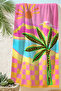 Palm Tropical Pink Beach Towel Coverlet - Mediterranean Modern Colorful Quick-Dry Microfiber Towel Coverlet