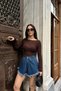 Women's High Waist Flounce Cut Tassel Detailed Jean Shorts - 6