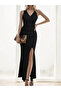 Women's Strappy Double Breasted Collar Slit Detailed Janjan Crepe Dress - 5