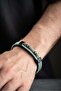 Double Row Water Green Leather Model Men's Steel Bracelet - 4