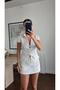 White Polka Dot Gathered Detailed Buttoned Short Sleeve Women's Blouse - 3