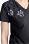 Women's Black Off-Shoulder Floral Embroidery Sequined Cotton T-Shirt - 8