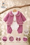 Baby Girl Set - 3-Piece Top and Bottom Set with Lace Collar and Rose Embroidery - 6