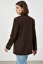 Women's High Collar Oversize Cut Buttoned Brown Jacket - 4