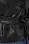 Women's Classic Collar Belted Double Button Black Jacket - 3